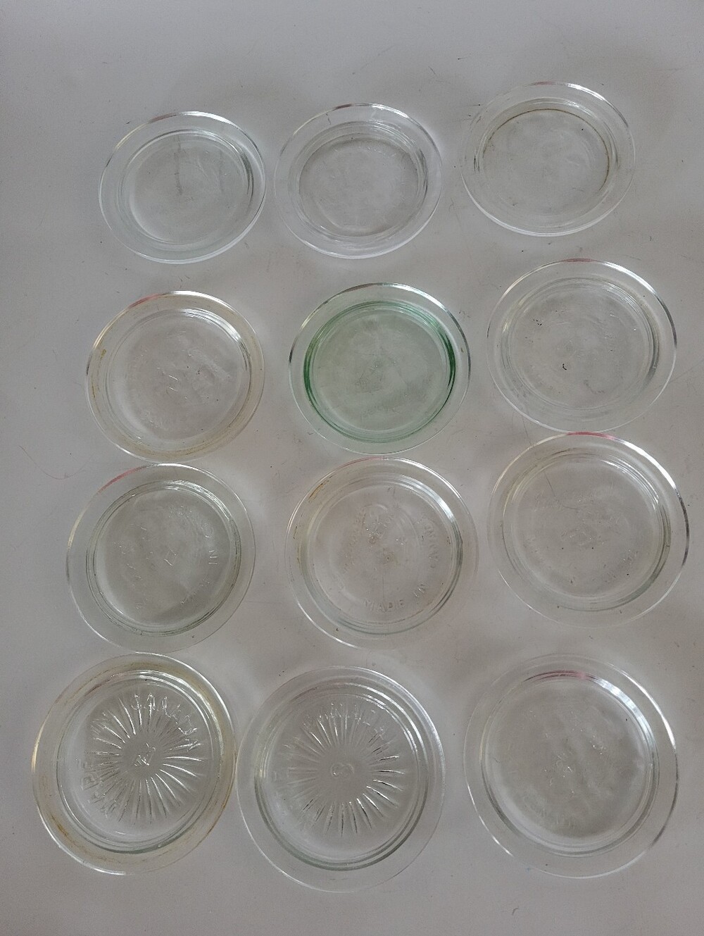 Vintage Glass Canning Jar Lid Inserts - Set of 12 Mixed Clear & Green